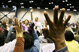 Precinct 379 members vote in a Mar. 29, 2008 caucus in Houston, TX